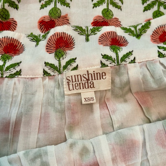 Sunshine Tienda Sleeveless Block Print Red Green Floral Cotton Dress- XS/S - Picture 4 of 8